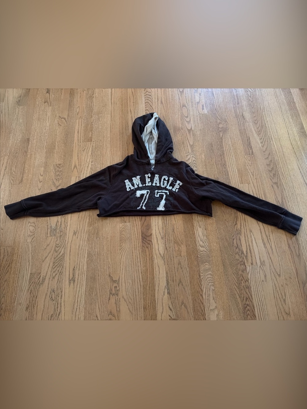Women’s American Eagle Crop Brown Hoodie Sweatshirt Size XL